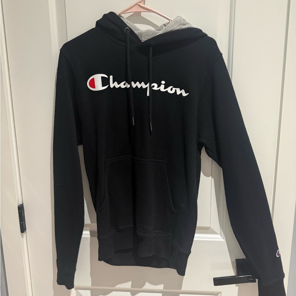 Champion Black Hoodie with White & Red Logo